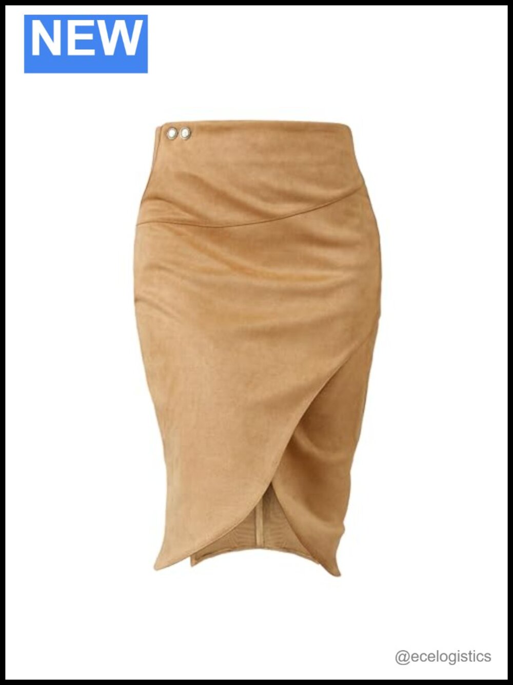 Vegan Suede Pencil Skirt High Waist Tummy Control Wrap Slit Office Work